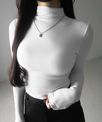 【 カップ付き ／ 裏起毛 】プチハイネックシャーリングショートカットソートップス