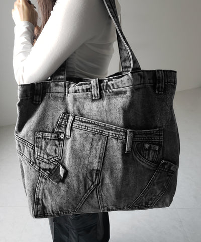 【 ２color 】ヴィンテージドッキングウォッシュデニムバッグ ／ vintage docking washed denim bag