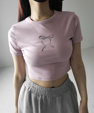 【 ４color 】ミニリボンショートちびＴシャツ ／mini ribbon short chibi Tee