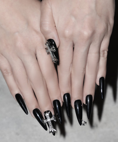 ビジュークロスピアシングロングネイルチップ ／ bijou cross piercing long nail tips