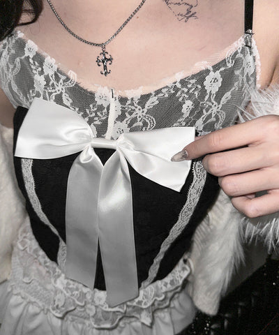 フロントサテンリボンレースキャミビスチェ ／ front satin ribbon lace cami bustier