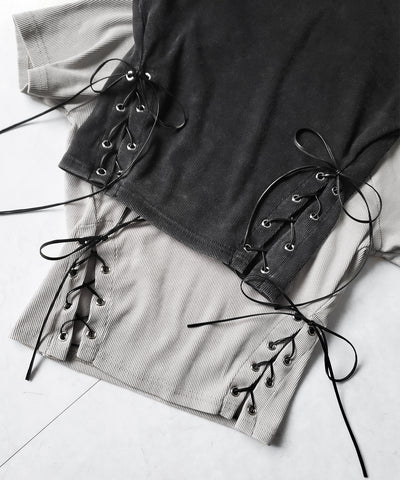 ヴィンテージサイドレースアップカットアウト半袖ショートTシャツ ／ vintage side lace up cutout short short sleeve T-shirts