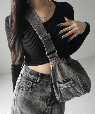 【 ２color 】ブラックタグヴィンテージデニムショルダーバッグ ／ black tag vintage denim shoulder bag