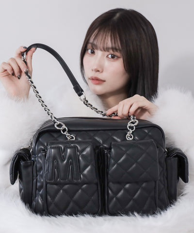 【 ２WAY 】Ｍロゴフェイクレザーキルティングチェーンショルダーバッグ ／ M logo fake leather quilting chain shoulder bag