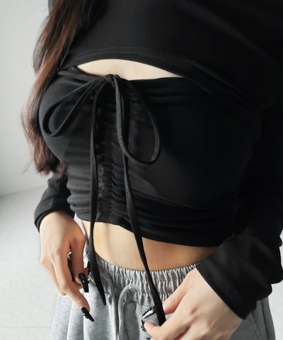 【 ２点セット 】フロントリボンベアトップス ＆ ショートレイヤードトップス SET ／ front ribbon bare tops & short layered tops SET