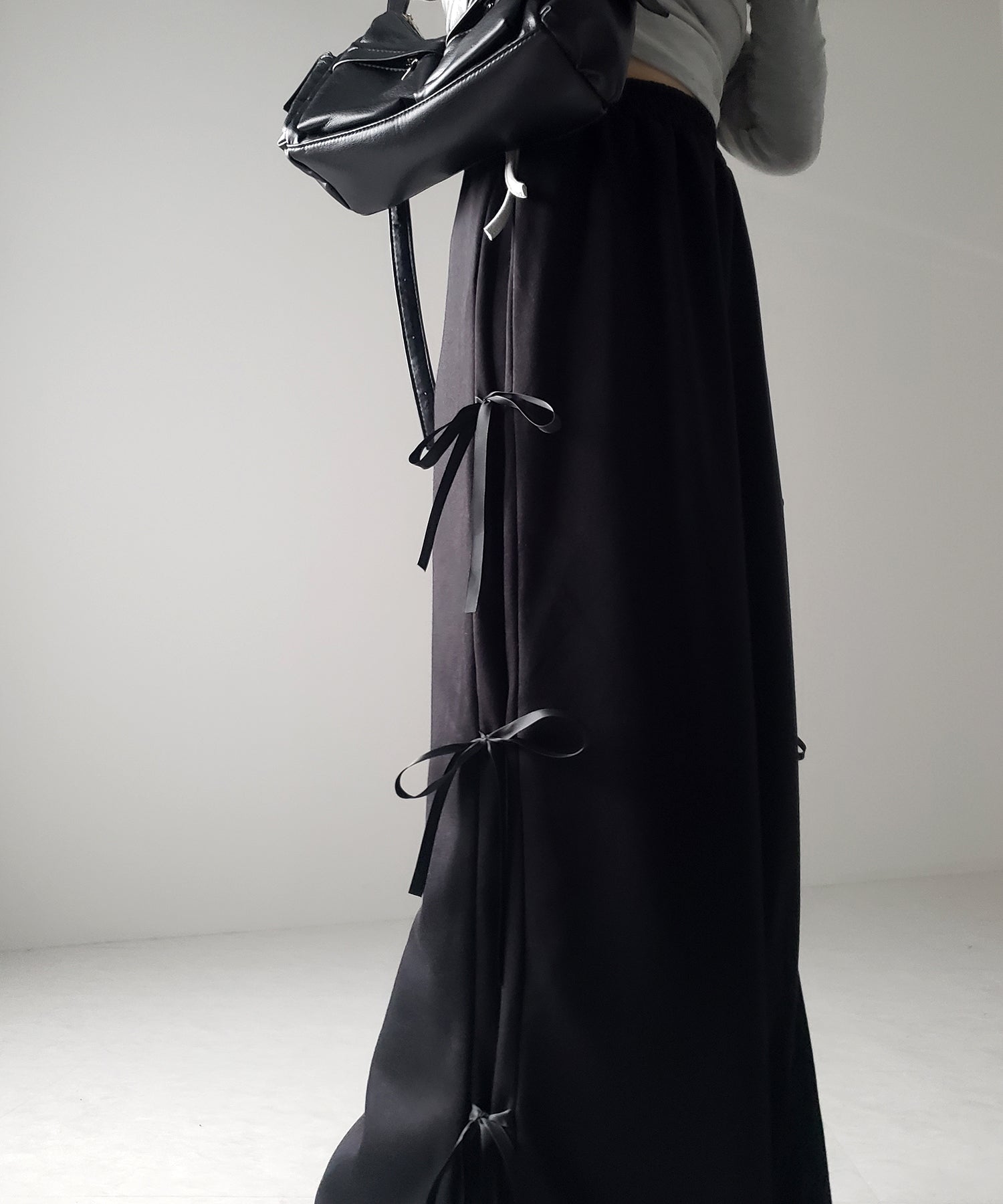 【 ２color 】３ストラップサイドリボンロングスウェットスカート／ three strap side ribbon long sweat skirt