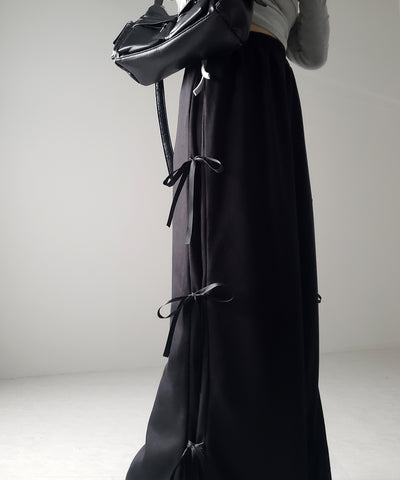 【 ２color 】３ストラップサイドリボンロングスウェットスカート／ three strap side ribbon long sweat skirt