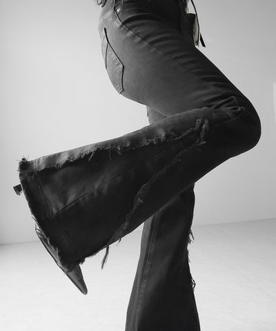 ヴィンテージライクフリンジストレッチフレアデニム ／ Vintage-like fringe stretch flare denim