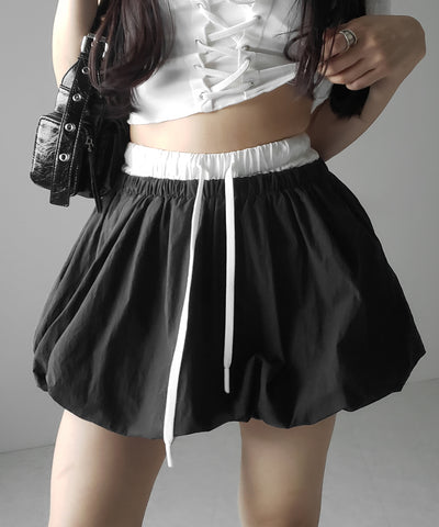 【 ２color ／インパン裏地付き 】フェイクレイヤードコットンバルーンミニスカート ／ fake layered cotton balloon mini skirt