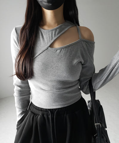 【 ３color 】ショルダーカットアウトストラップリブトップス ／ shoulder cutout strap lib tops