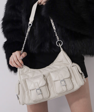 【 ２WAY 】アウトポケットキルティングチェーンショルダーバッグ ／ 2WAY out pocket quilting chain shoulder bag