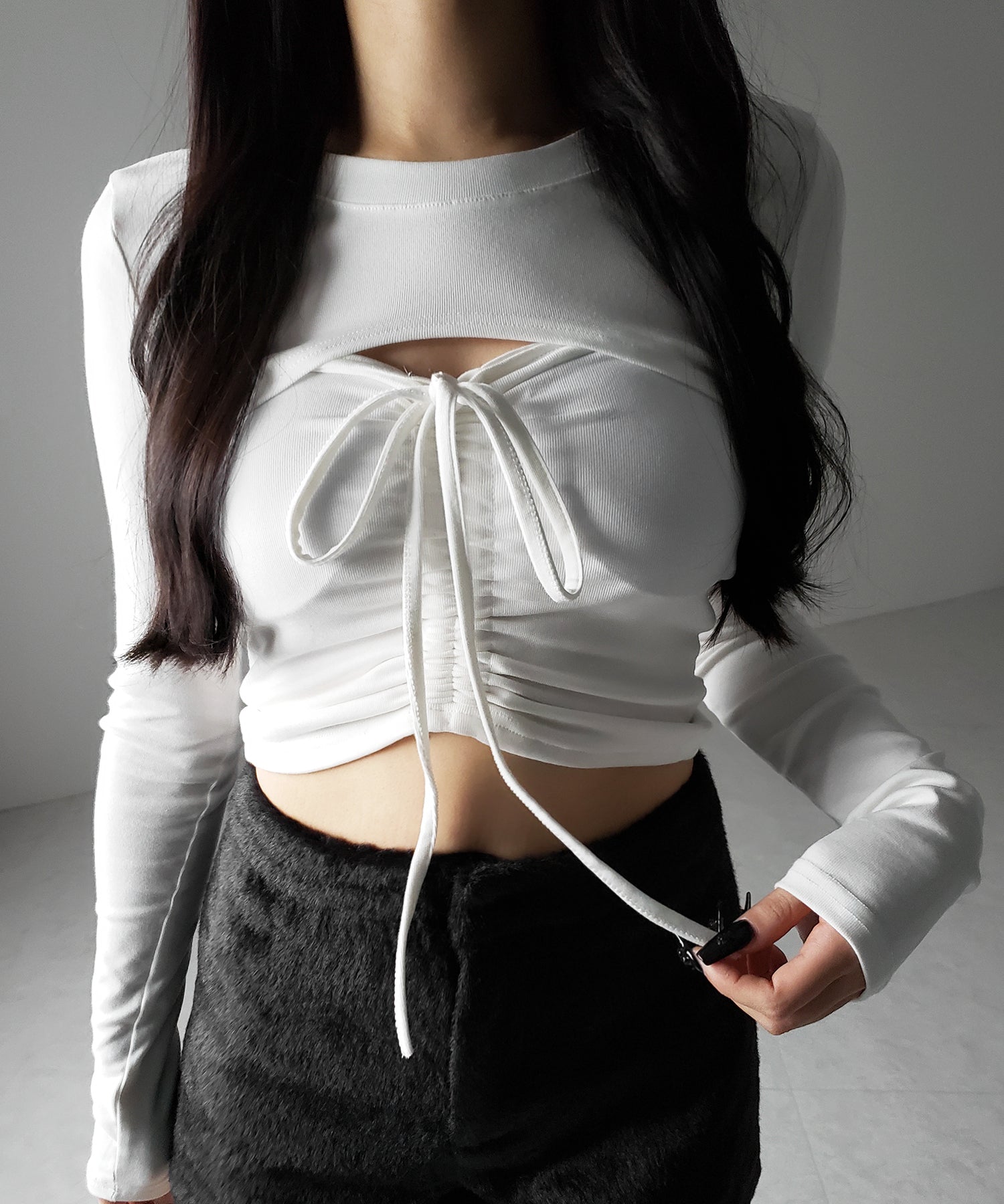 【 ２点セット 】フロントリボンベアトップス ＆ ショートレイヤードトップス SET ／ front ribbon bare tops & short layered tops SET