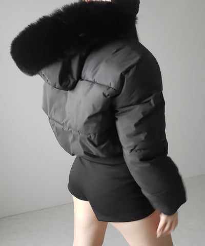 【 フード取り外し可能２ＷＡＹ 】フェイクファーフードショートダウンジャケット ／ 2WAY fake fur hoodie short down jacket