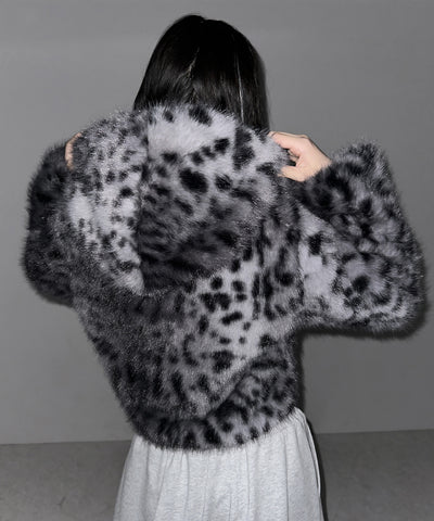 レオパードフェイクファーフーディショートコート ／ reopard fakefur hoodie short coat