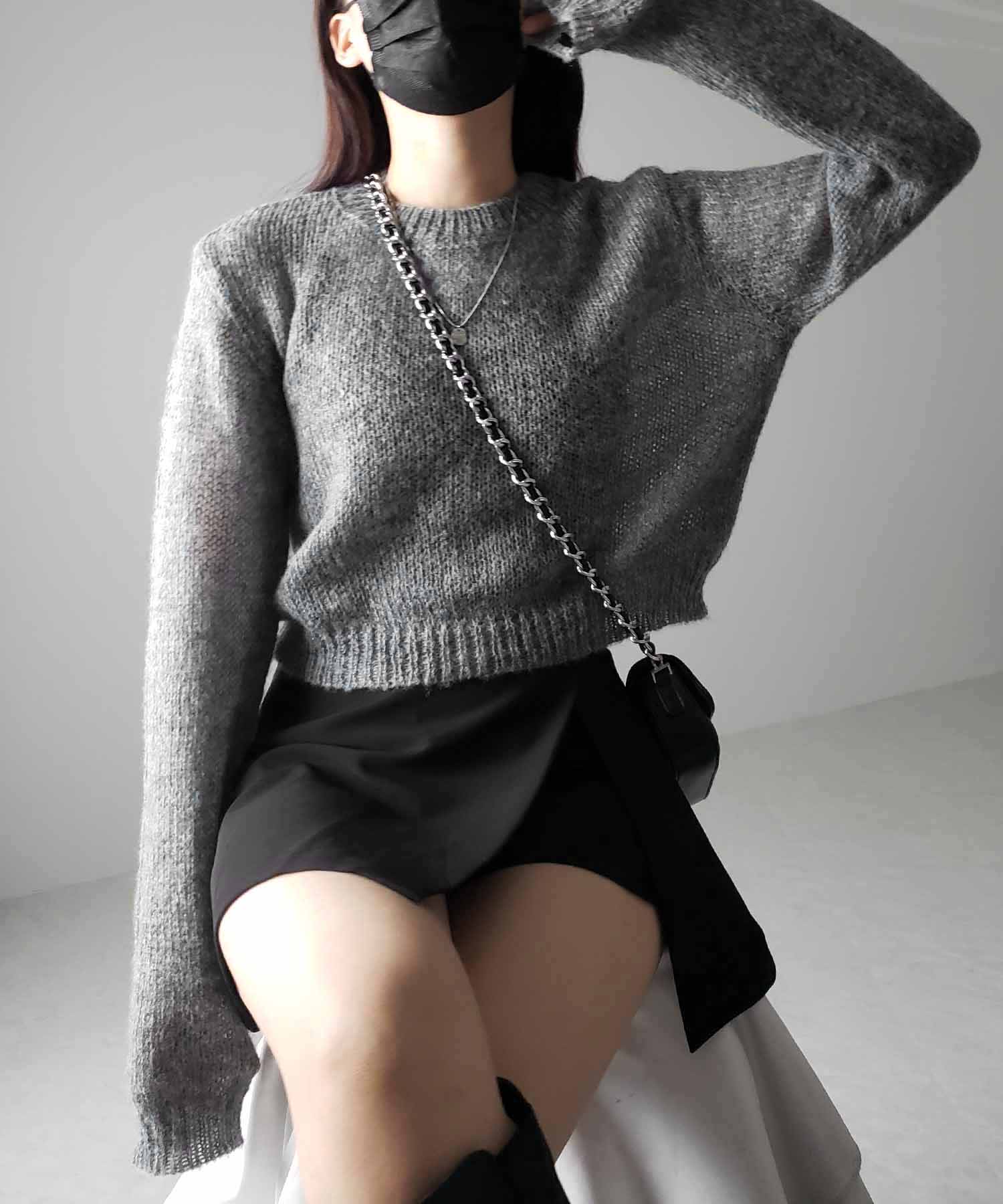【 ４color 】モヘアライクショートシアーニット