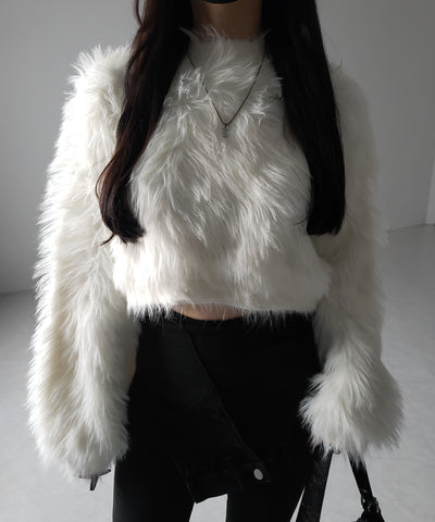 【 ２color 】ボリュームスリーブショートトロミシャギーニット ／ Volume sleeve short toromi shaggy knit