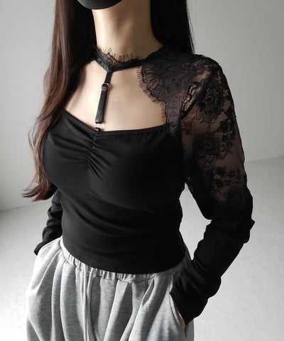 【 １color 】Y‐ストラップチョーカーレースドッキングトップス ／ Y-strap choker lace docking tops