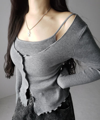 レイヤード風メロースリムニットカーディガン ／ layered mellow slim knit cardigan