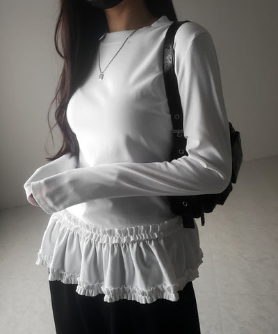 【 ３color 】裾フリルレイヤード長袖トップス ／ hem frill layered long sleeve tops