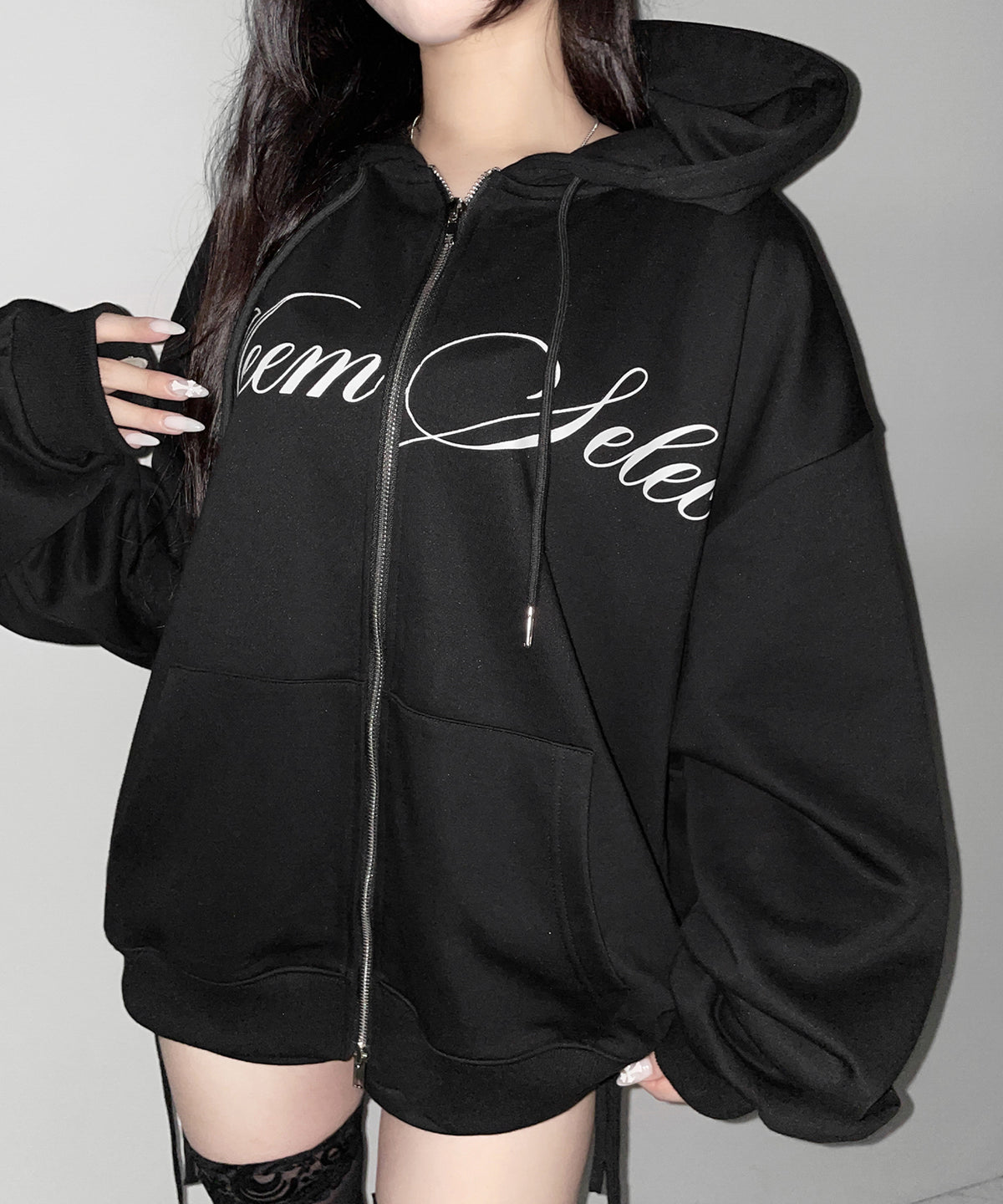 【 セットアップ可能 】レタリングロゴプリントダブルジップビッグパーカー ／ lettering logo print double zip BIG hoodie