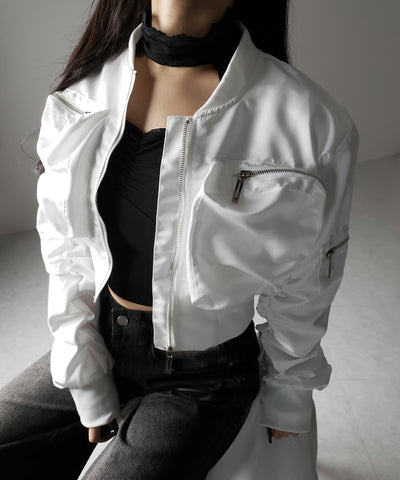 【 ２color 】アウトポケットジップアップショートブルゾン ／ out pocket zip up short blouson