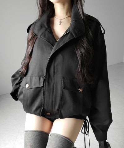 スタンドカラーオーバーショートトレンチコート ／ stand collar over short trench coat