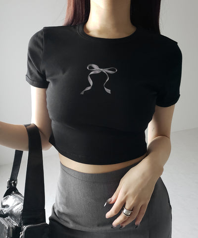 【 ４color 】ミニリボンショートちびＴシャツ ／mini ribbon short chibi Tee