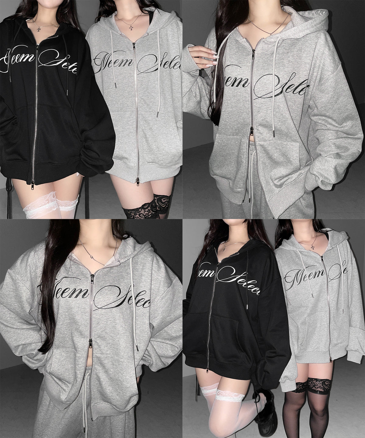 【 セットアップ可能 】レタリングロゴプリントダブルジップビッグパーカー ／ lettering logo print double zip BIG hoodie