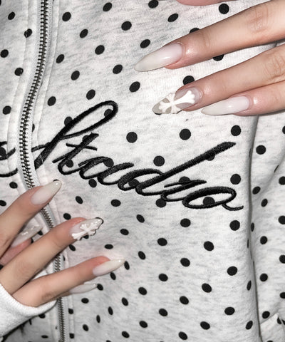 レタリングロゴ刺繍ドットラインオーバースウェットブルゾン ／ lettering logo embroidery dot line over sweat blouson