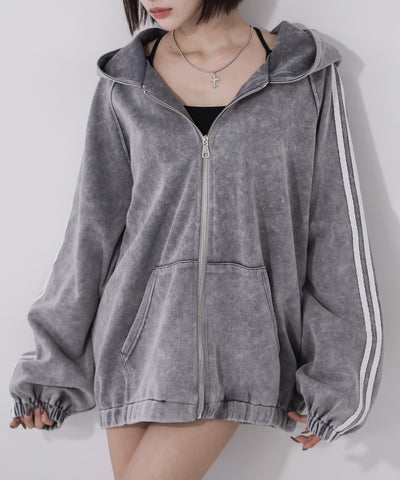 ピグメントヴィンテージ加工サイドラインジップアップパーカー ／ Pigment vintage side line zip-up hoodie
