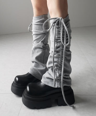 【 ２color 】ストラップリボンサイドシャーリングレッグカバー ／ strap ribbon side shirring leg cover