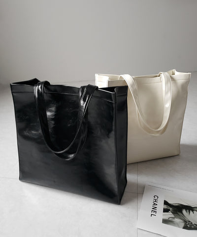 【 ２color ／ 大容量 】フェイクレザービッグスクエアトートバッグ ／ fake leather big square tote bag
