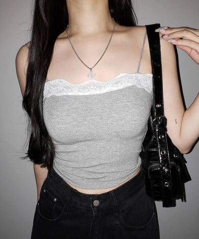 【 ３color 】レース切替スクエアクロップドキャミソール ／ Lace switched square cropped camisole