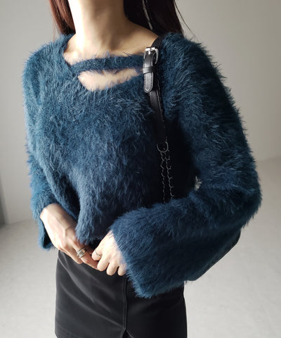 【 7color 】カットアウトショートシャギーニット