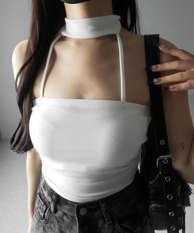 【 ３color ／ カップ付 】ダブルラインストラップチョーカーキャミソール ／ double line strap choker camisole