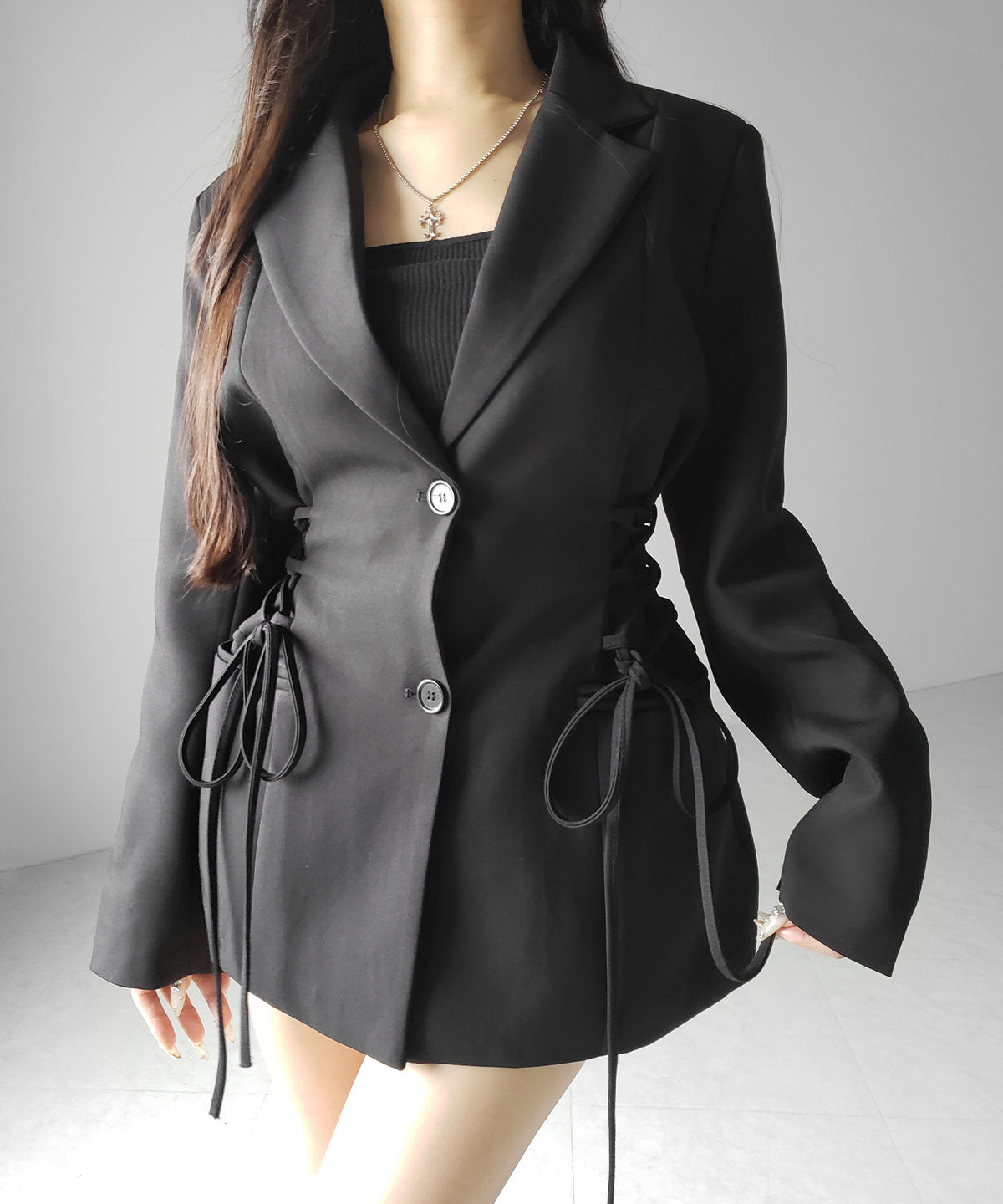 レースアップリボンスリムテーラードジャケット ／ lace-up ribbon slim tailored jacket