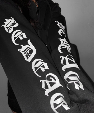グランジロゴダブルジップショートパーカー ／ grunge logo double zip short hoodie