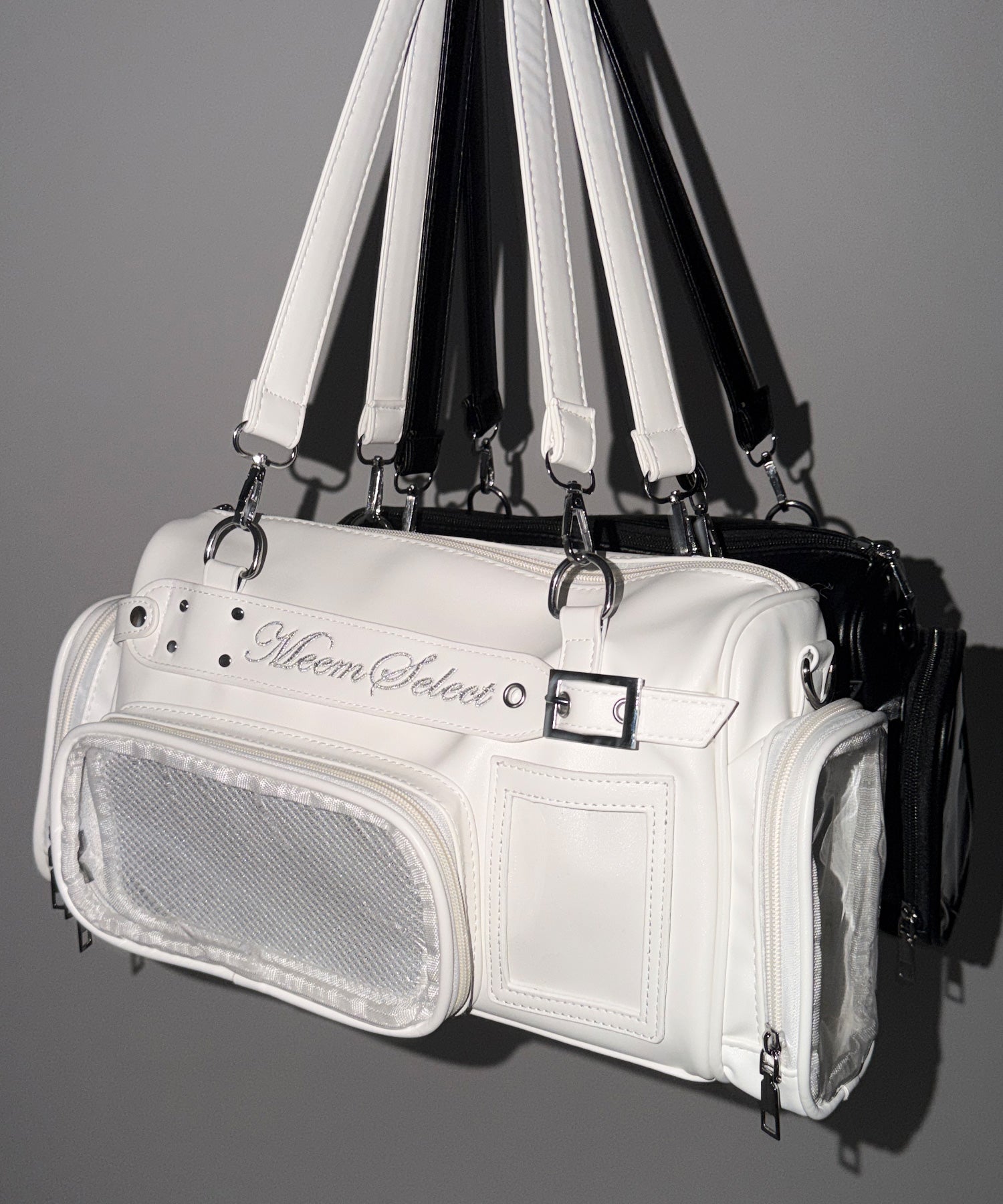 クリアポケット付きレタリング刺繍ショルダーバッグ ／ clear pocket lettering embroidery shoulder bag