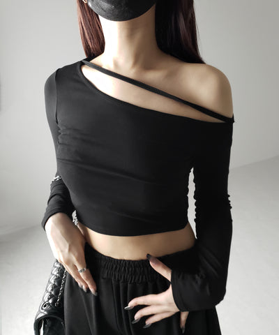 【 ３color 】ストラップワンショルダーショートカットソートップス ／ strap one shoulder short cutsew tops