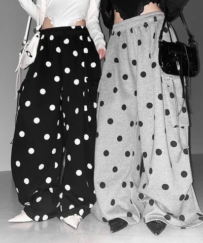 【 裾絞り可能２WAY 】ドットドローコードタックワイドカーゴスウェットパンツ ／ Dot drawcord tuck wide cargo sweatpants