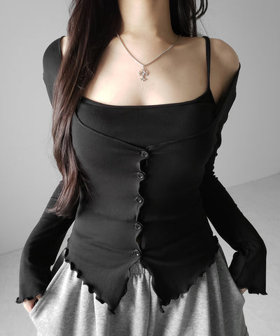 【 ２点セット 】レイヤードメロースリムカーディガン＆キャミソール SET ／ layered mellow slim cardigan & camisole SET