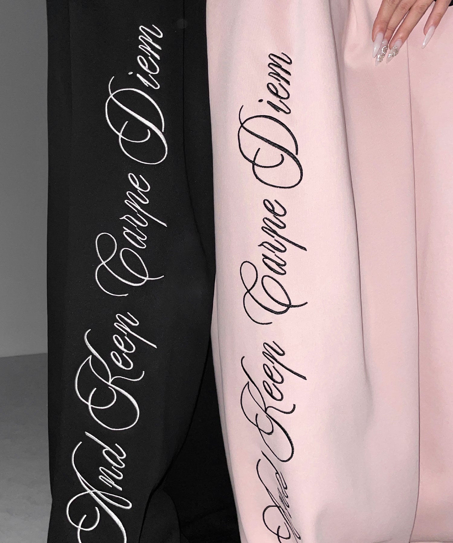 レタリングロゴ刺繍ワイドスウェットパンツ ／ lettering logo embroidery wide sweatpants