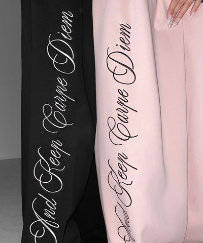 レタリングロゴ刺繍ワイドスウェットパンツ ／ lettering logo embroidery wide sweatpants