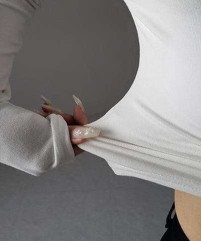 裏起毛カットアウトシャーリングぴちカットソートップス ／ urakimo cutout shirring pichi cutsew tops