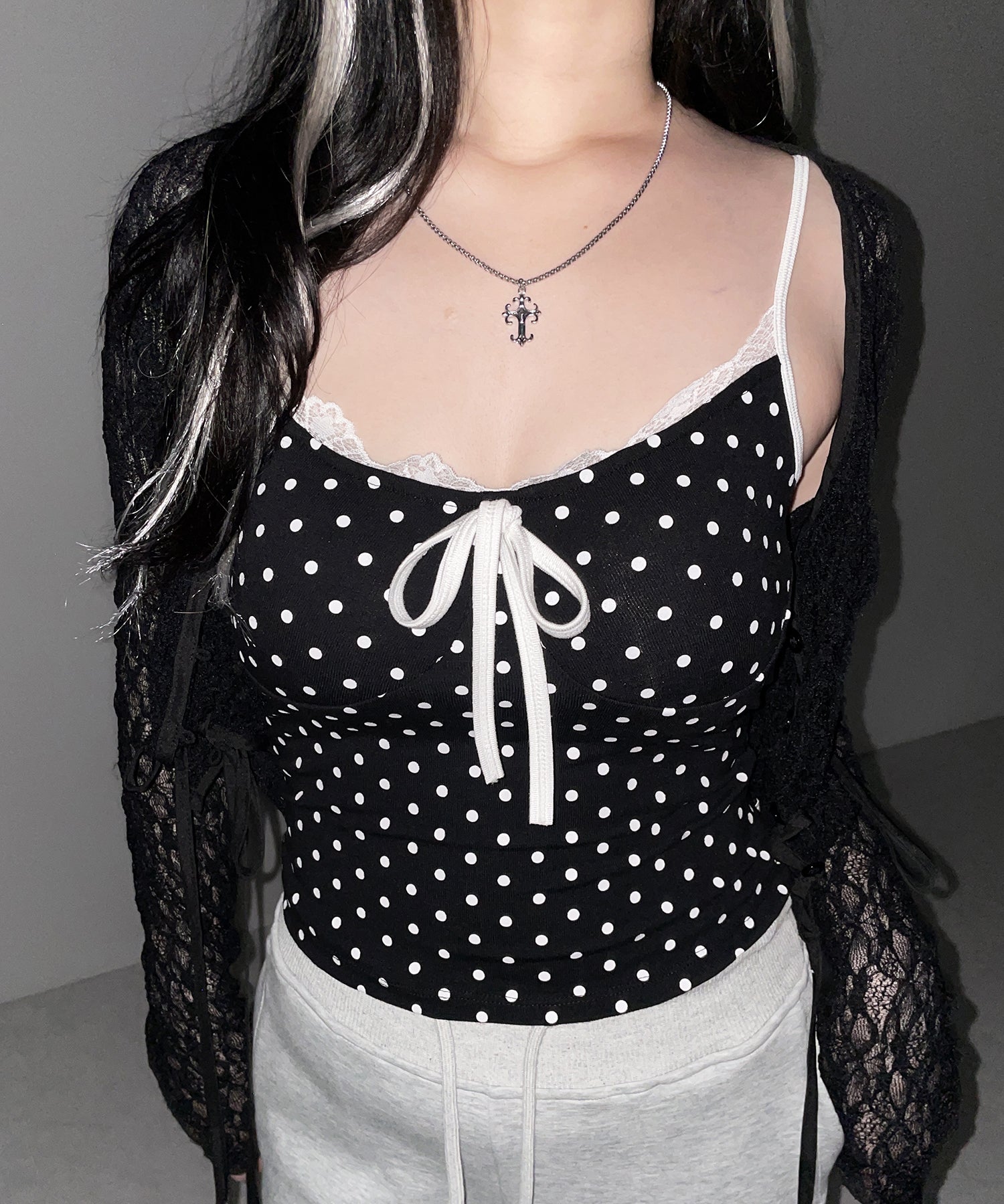 ドットレースリボンキャミソール ／ dot lace ribbon camiole