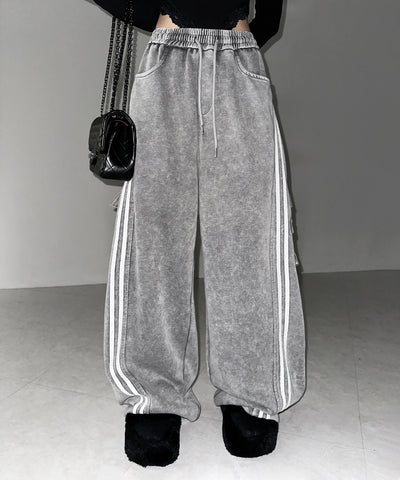 【 裾絞り可能２WAY 】サイドラインピグメントワイドカーゴスウェットパンツ ／ sideline pigment wide cargo sweatpants