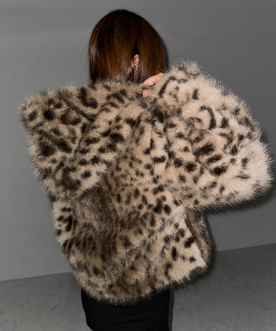 レオパードフェイクファーフーディショートコート ／ reopard fakefur hoodie short coat