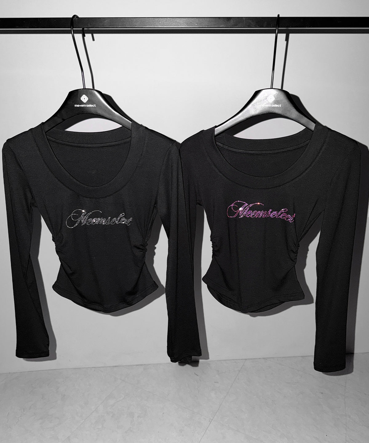ラインストーンロゴスリムフィットロンT ／ Rhine stone logo slim fit long sleeve T-shirts