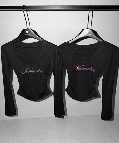 ラインストーンロゴスリムフィットロンT ／ Rhine stone logo slim fit long sleeve T-shirts