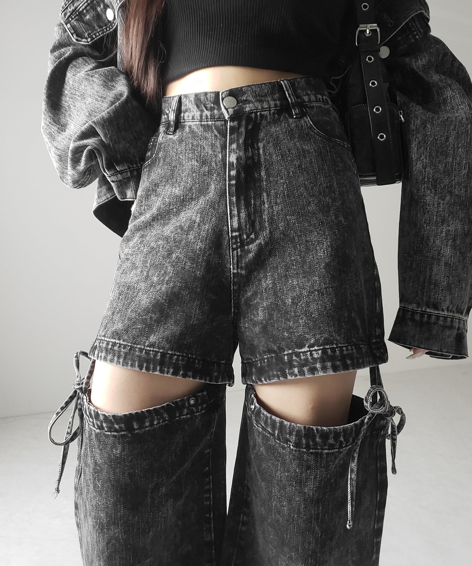 【 セットアップ着用可能 】２WAYヴィンテージケミカルブリーチカットアウトリボンデニム ／ 2WAY vintage chemical bleach cutout ribbon denim